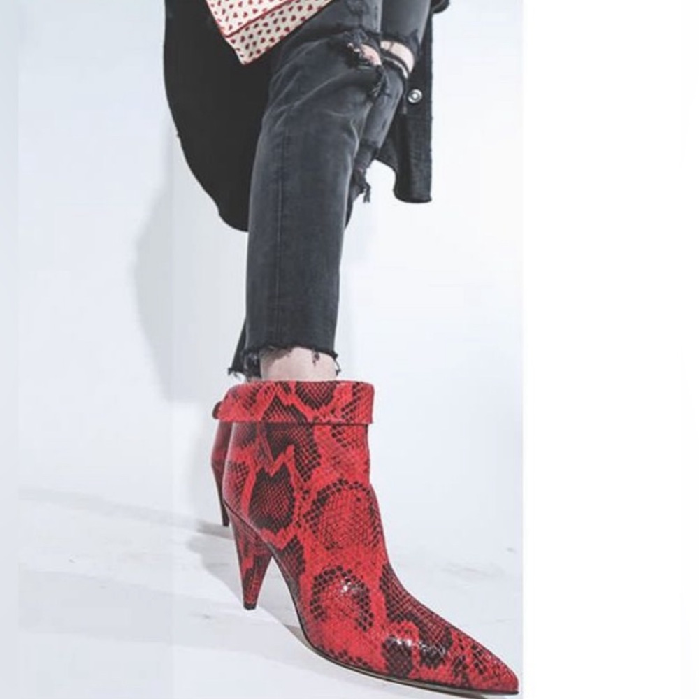 Isabel Marant Red Lisbo Snake-Print Booties Cone Heel Ankle Boots Python Sz 7.5 - Picture 4 of 14